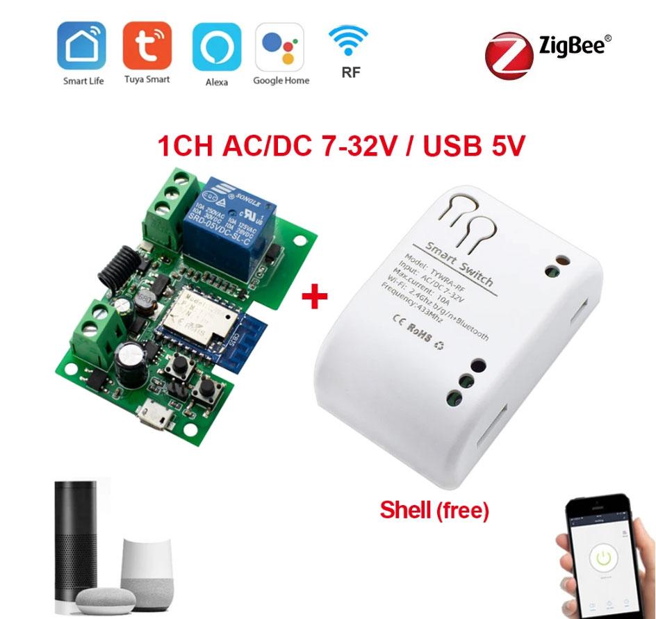Zigbee RF реле Tuya Smart Life сухий контакт, реле для воріт Tuya з радіо модулем 7-32В