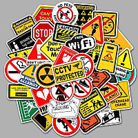Набір наклейок Warning 50 шт, стікери самоклеючі