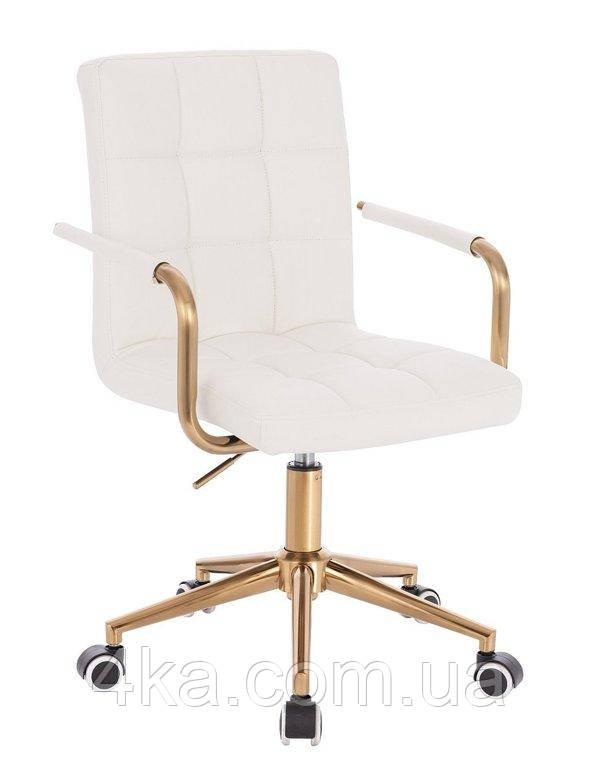 Перукарське крісло на колесах НС1015РК, біле, база золото