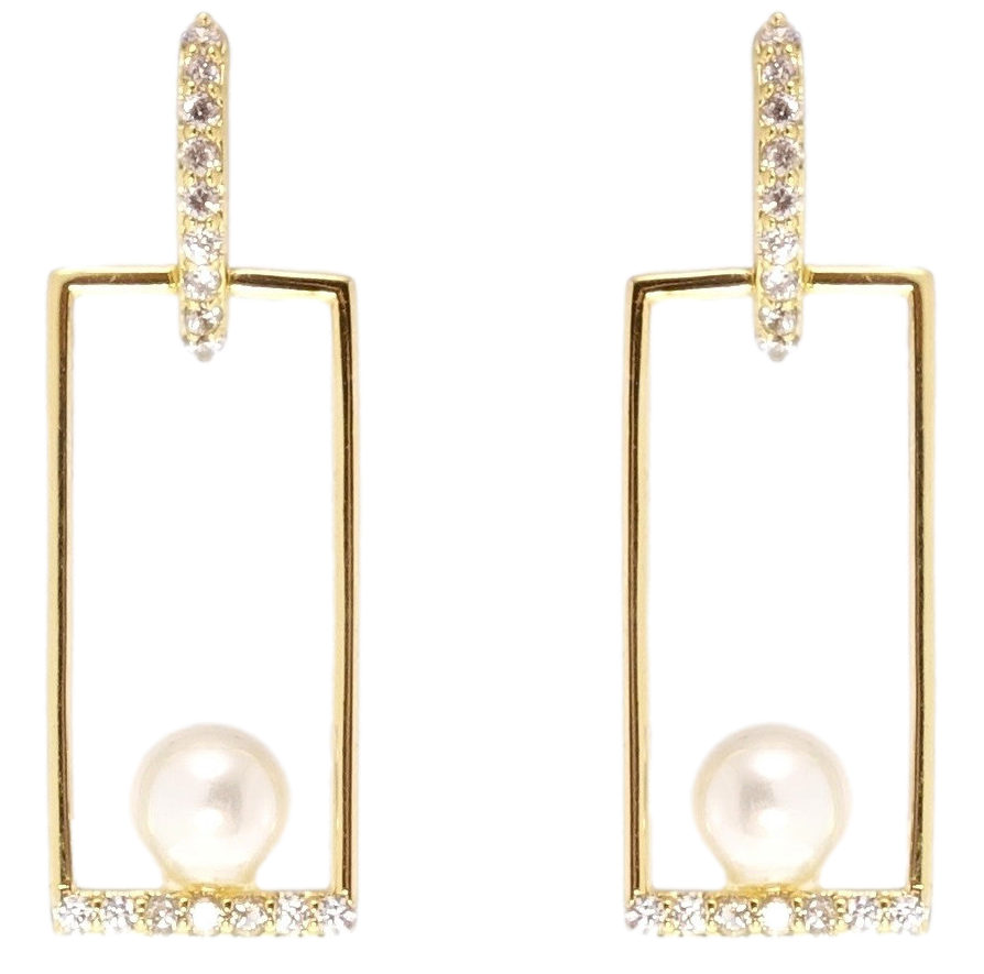 Сережки Xuping QQMM Позолота 14K пусети "Прямокутники з перлинками"