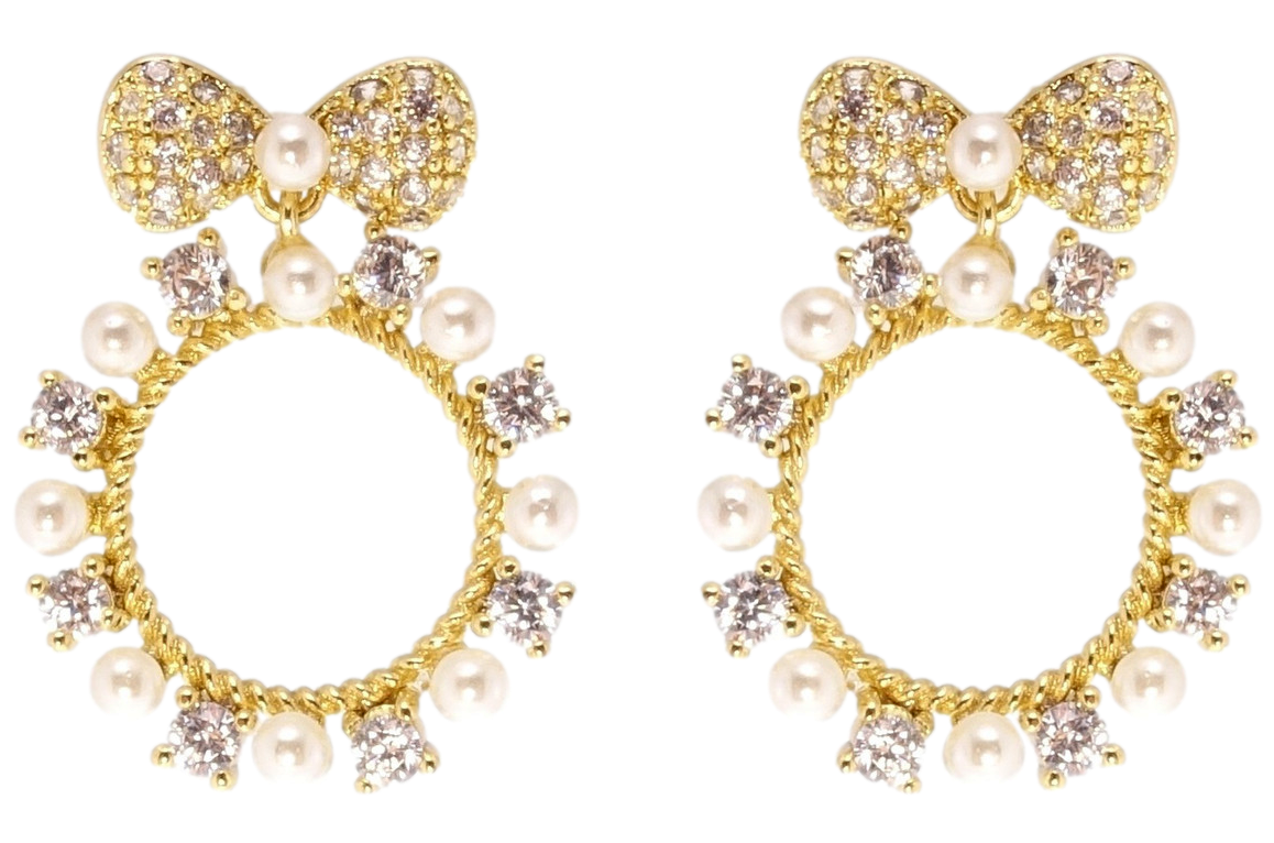 Сережки Xuping QQMM Позолота 14K пусети "Бантики з декоративними колечкими"