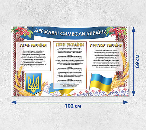 Інформаційний стенд "Державні символи України", 69 х 102 см ПВХ 3 мм, фото 3