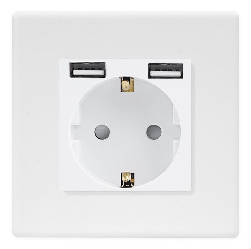 Розетка з USB-виходами 1DAL | Білий з З/К + Шторки (P86-STU2.WT)