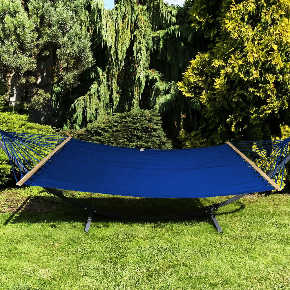 Монотонний гамак із планкою WISH синій двомісний XXL 200х150 WCG. Гамак для двох. Сімейний гамак, фото 1