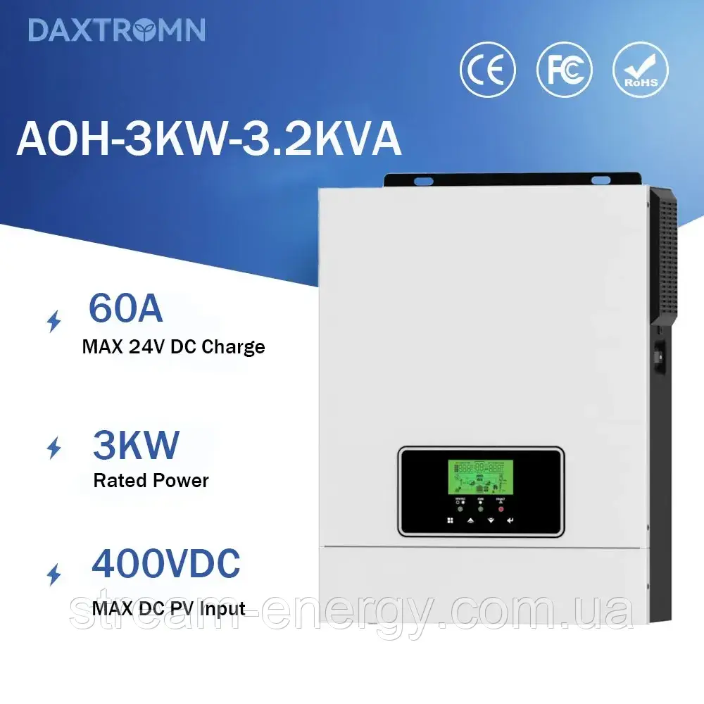 Сонячний інвертор 3кВт Daxtromn AOH-3kw-3.2kva, 24V, струм заряду 60A, для квартири, будинку, для АКБ LiFePO4