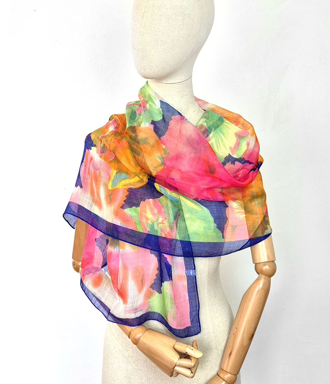 Шарф жіночий тонкий легкий весняний осінній Леона синій/рожевий, фото 1