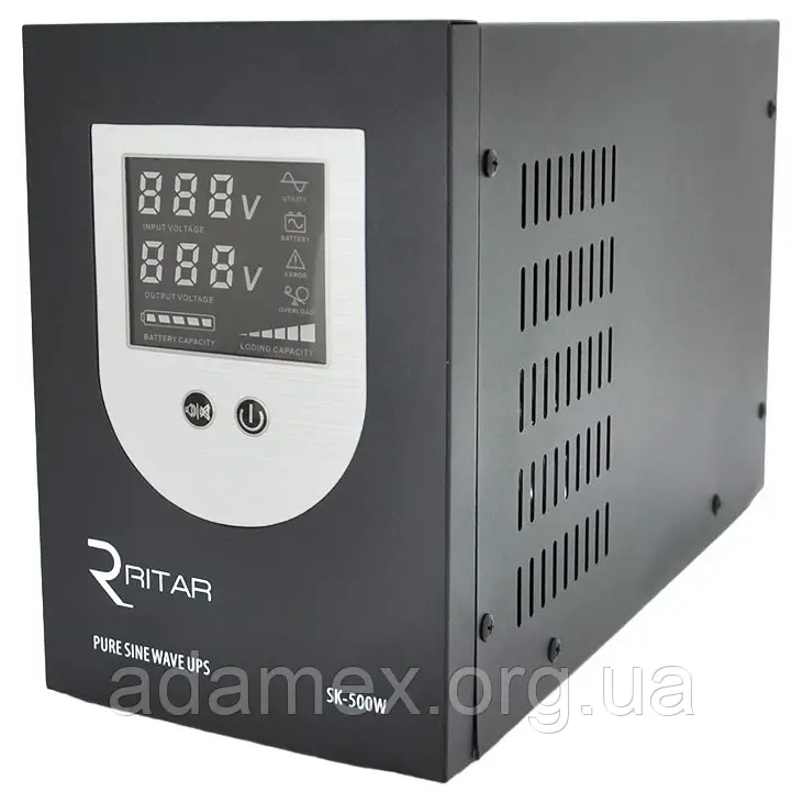 ДБЖ з правильною синусоїдою RITAR SK-800VA (500Вт) 12В, під зовнішній АКБ,LCD-дисплей,Q2