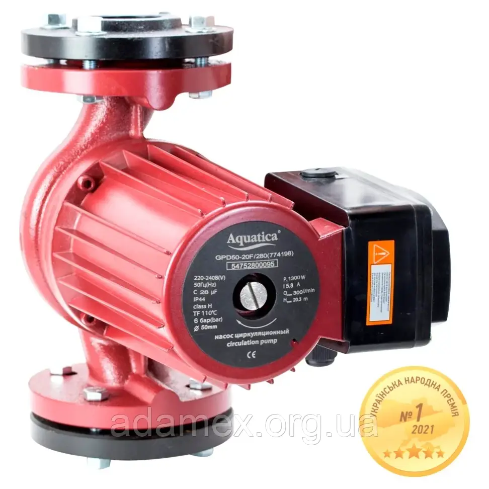 Насос циркуляційний фланцевий AQUATICA 1.3кВт Hmax 12.3м Qmax 550л/хв DN65 300мм + відповідь фланець