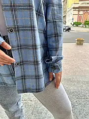 Стильна жіноча батальна фланелева сорочка оверсайз у карту на ґудзиках Розміри 42-58