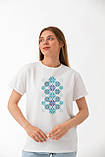 Футболка жіноча унісекс Stedman з принтом ВИШИВКА ОРНАМЕНТ СНІЖИНКИ СИНІ XS белая, фото 4