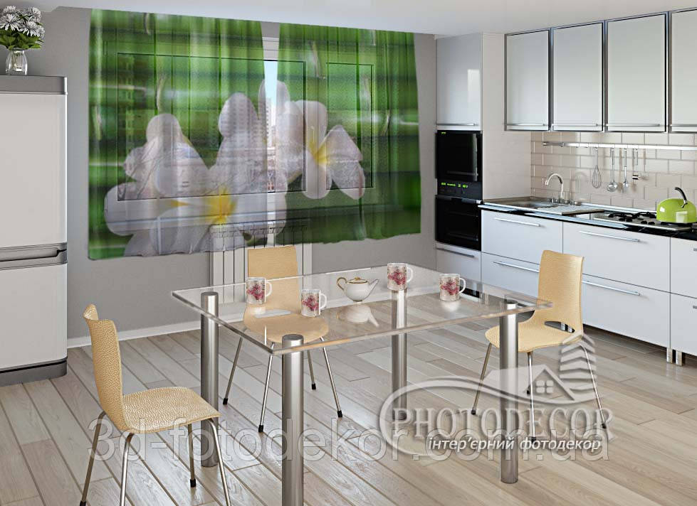 Фото Тюль для кухні Бамбук та Франжипані, висота - 1,20м, ширина - 2,82м (1 полотно), тасьма