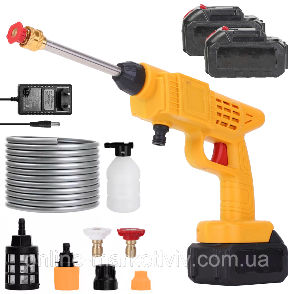 Акумуляторна мийка високого тиску + 2 акумулятори 24В, зі шлангом, Water Gun / Пістолет для миття авто