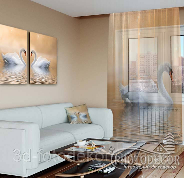 Фото Тюль з Лебедем, висота - 2,48 м, ширина - 1,45 м (на карниз 1м), тасьма