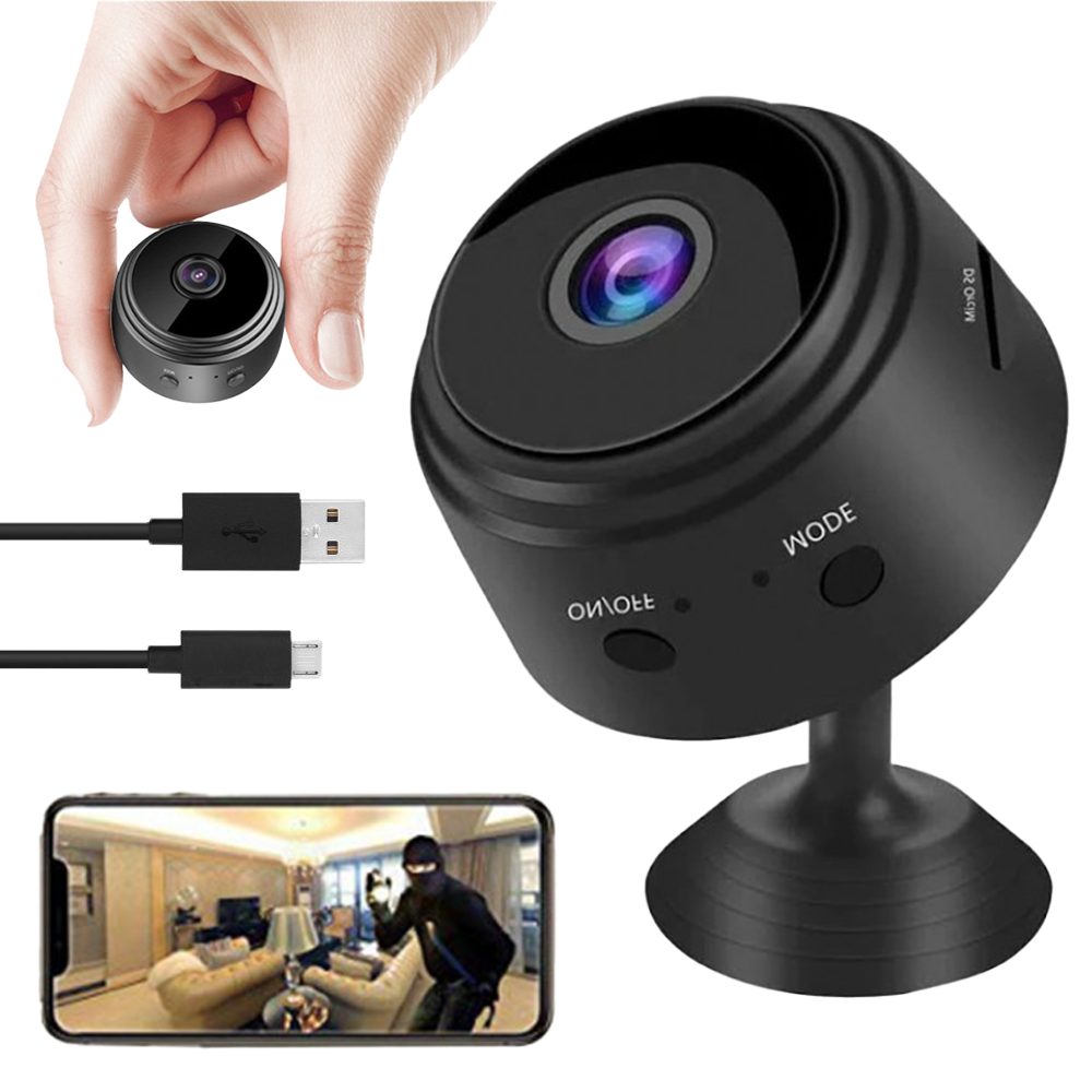 Бездротова міні камера IP з WiFi і датчиком руху FullHD 1080, A9, Чорна / Камера відеоспостереження, фото 1