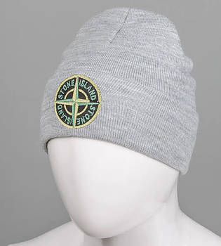 Шапка молодіжна з вишивкою Stone Island (m33), Св.Сірий Меланж