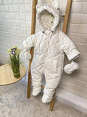 Зимовий дитячий теплий комбінезон з пінетками та рукавичками для новонароджених розміри 74 80 від півроку до півтора року, фото 3