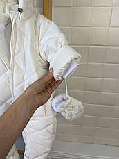 Зимовий дитячий теплий комбінезон з пінетками та рукавичками для новонароджених розміри 74 80 від півроку до півтора року, фото 2