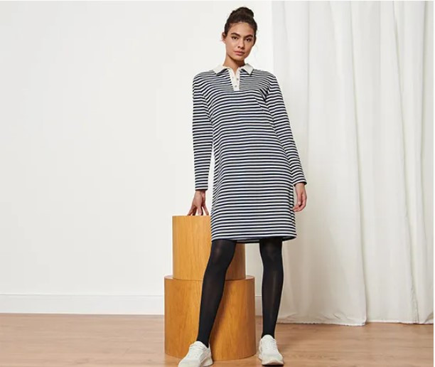 Стильна зручна жіноча смугаста сукня, плаття з коміром-поло від tcm tchibo (Чібо), Німеччина, L-XL, фото 1