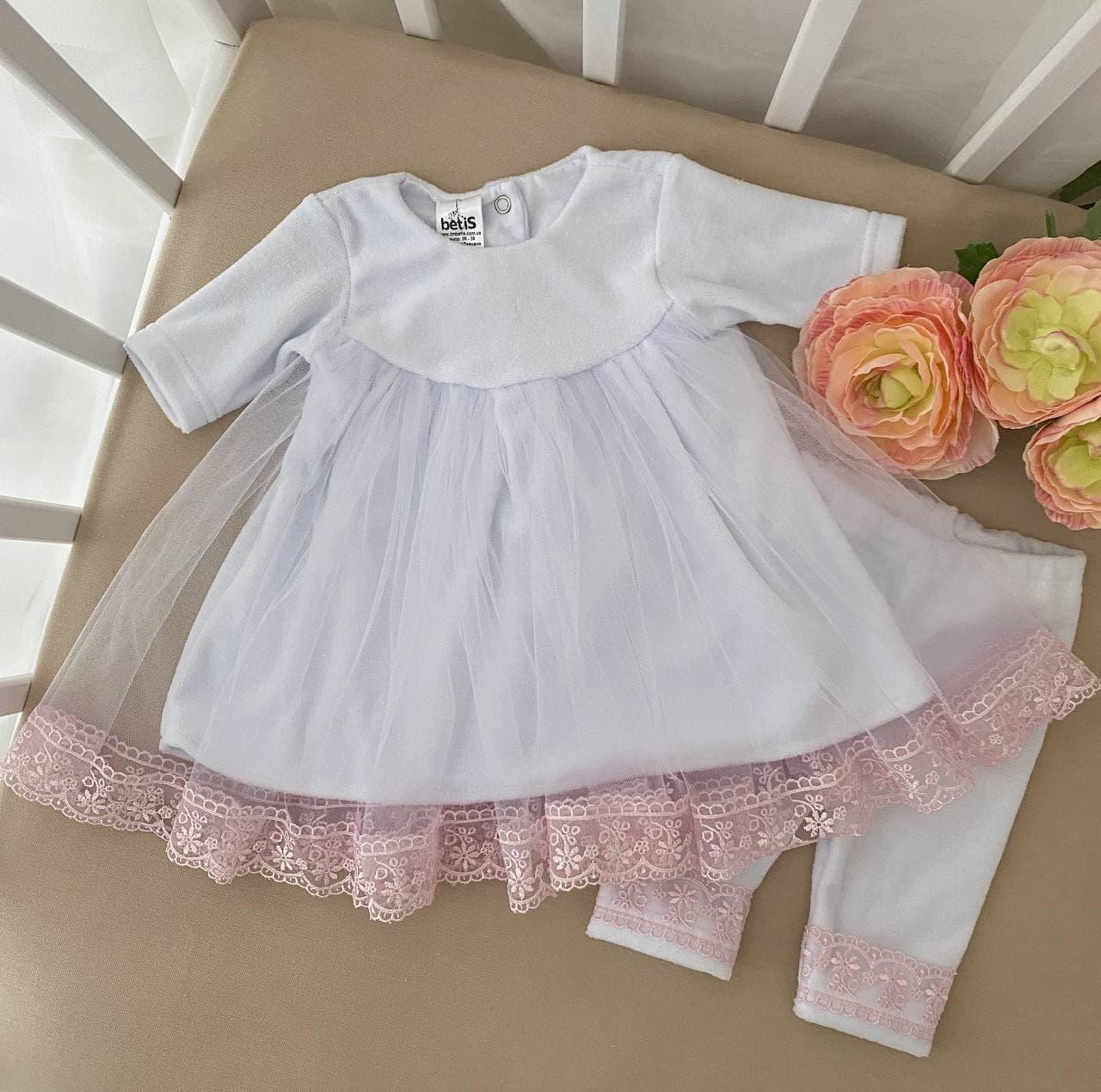 Костюм для хрещення "Чарівна світлинка" велюр зріст 86 см (12 – 18 місяців) Betis Білий з пудровим, фото 1