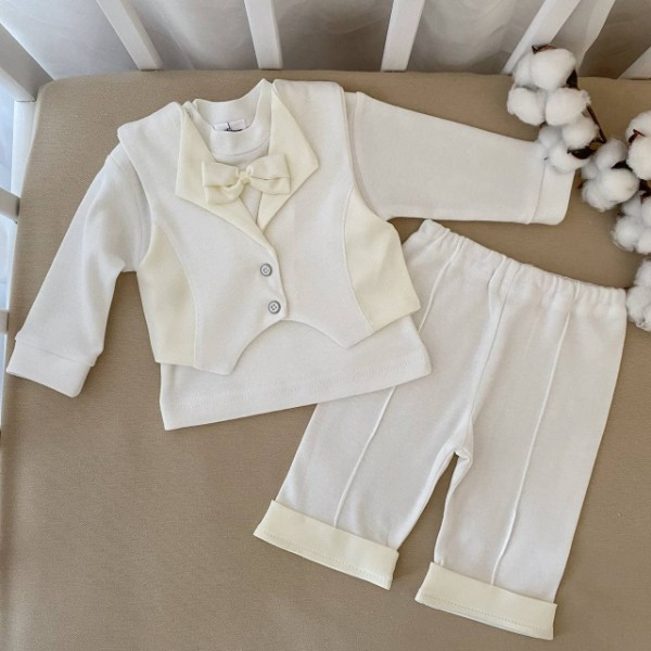 Костюм для хрещення "Міні Бос" довгий рукав інтерлок зріст 68 см (3 – 6 місяців) Betis Молочний, фото 1