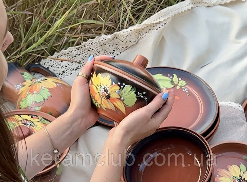 Керамічний горщик для запікання Керамклуб Соняшник V 600 мл