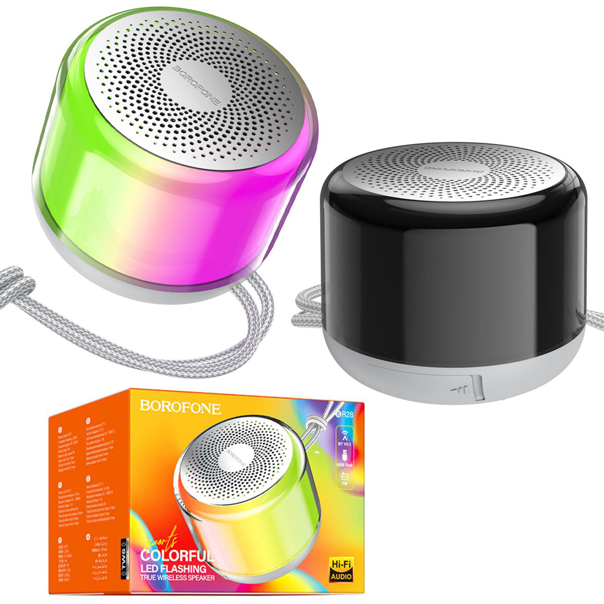 Портативна Bluetooth Колонка Borofone BR28 Joyful Sports Colorful LED колонка з підсвічуванням, сіра