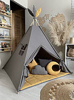 Вігвам сірий "Графіт гірчиця однотон" універсальний для дівчинки та хлопчика. Намет дитячий, аксесуари сірий.