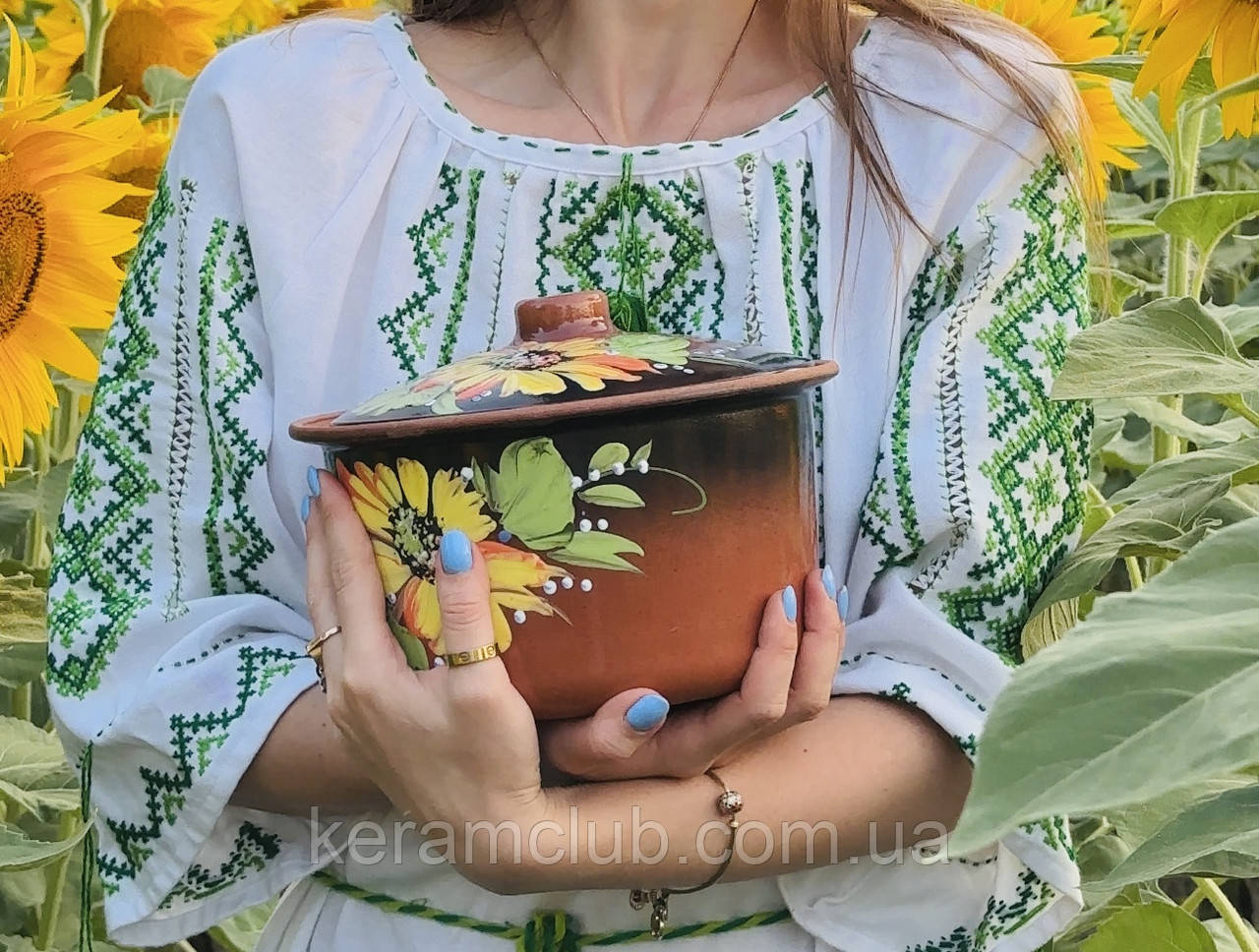 Керамічна каструля для запікання Керамклуб Соняшник V 2 л, h 15 см, d 20 см