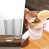 Набір склянок з ребристого скла з кришкою і трубочкою для коктейлів, айс кави - Vintage 375 мл 2 шт, фото 3