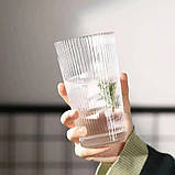 Набір склянок з ребристого скла з кришкою і трубочкою для коктейлів, айс кави - Vintage 375 мл 2 шт, фото 4