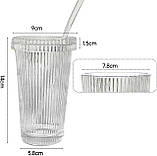 Набір склянок з ребристого скла з кришкою і трубочкою для коктейлів, айс кави - Vintage 375 мл 2 шт, фото 6