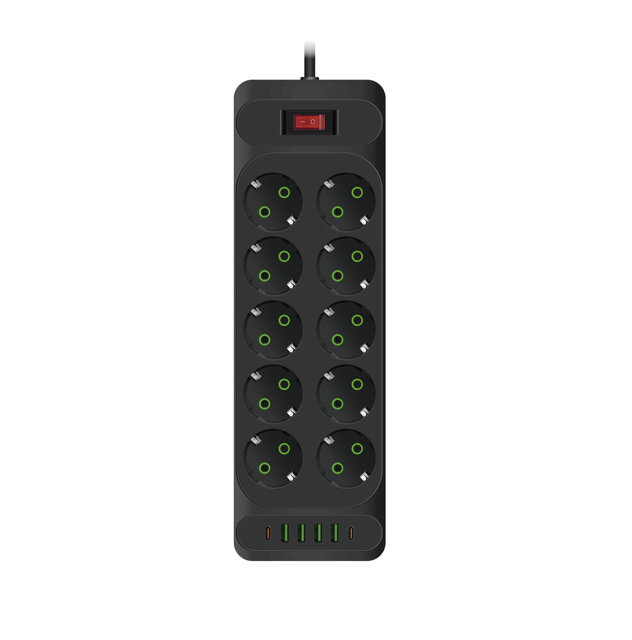 Мережевий фільтр F35U 4 USB + 2 Tupe-C + 10 розеток, чорний