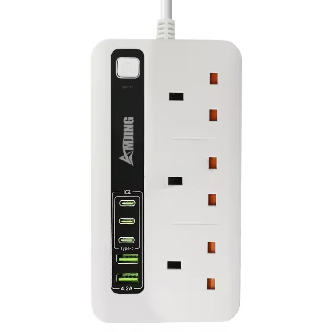 Мережевий фільтр BKL-04 10 А 250 V +3 Tupe-C + 4 USB-A зі швидким заряджанням на 3 розетки, білий