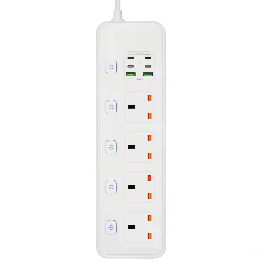 Мережевий фільтр BKL-24 13А 100-250V + 4 Type-C + 2 USB A на 4 розетки, білий