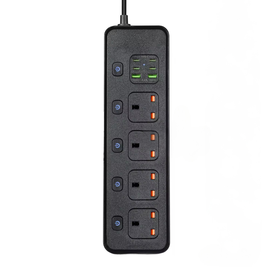 Мережевий фільтр BKL-24 13А, 100-250V + 1 PD30W + 4 TYPE-C + 2 USB A на 4 розетки, чорний