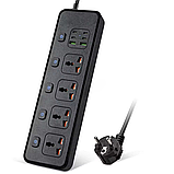 Мережевий фільтр BKL-24 13А, 100-250V + 1 PD30W + 4 TYPE-C + 2 USB A на 4 розетки, чорний, фото 3