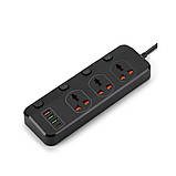 Мережевий фільтр BKL-123 10А, 100-250V+ 1 PD20W + 1 QC3.0+ 2 USB на 3 розетки, чорний, фото 3