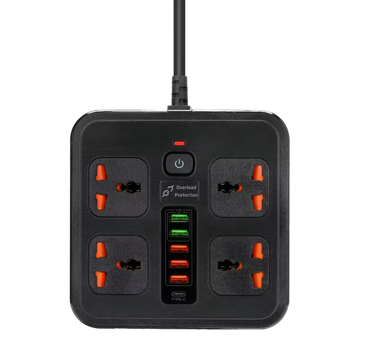 Мережевий фільтр BKL-666 1 QC3.0 + 1 PD20W+ 5 USB,100-250V, 10 А,4 розетки, чорний