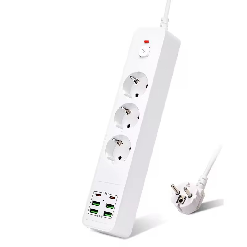 Мережевий фільтр BKL-03 4 USB + 2 Type-C, 100-250V, 10 А, 3 розетки, білий