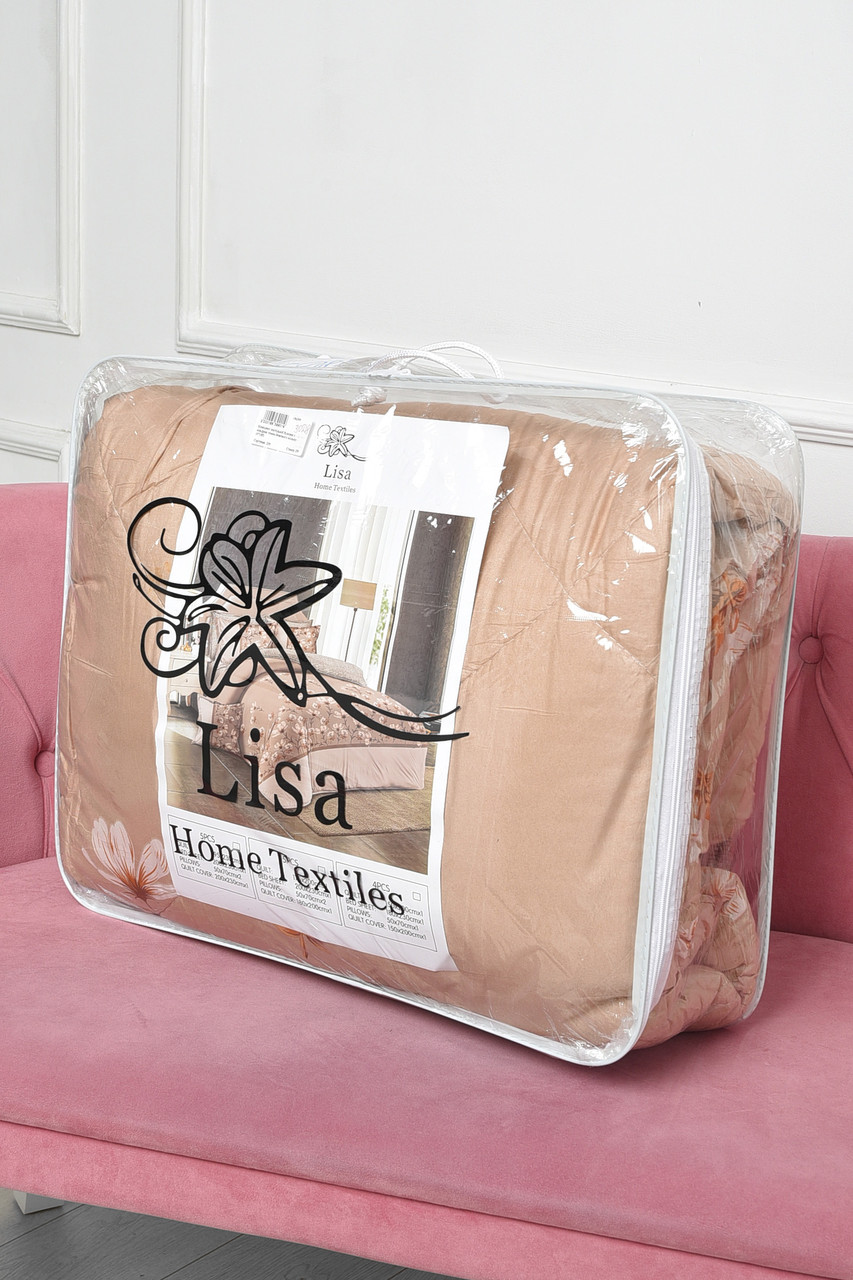 Комплект постільної білизни з ковдрою бежевого кольору півторка 186518P, фото 1