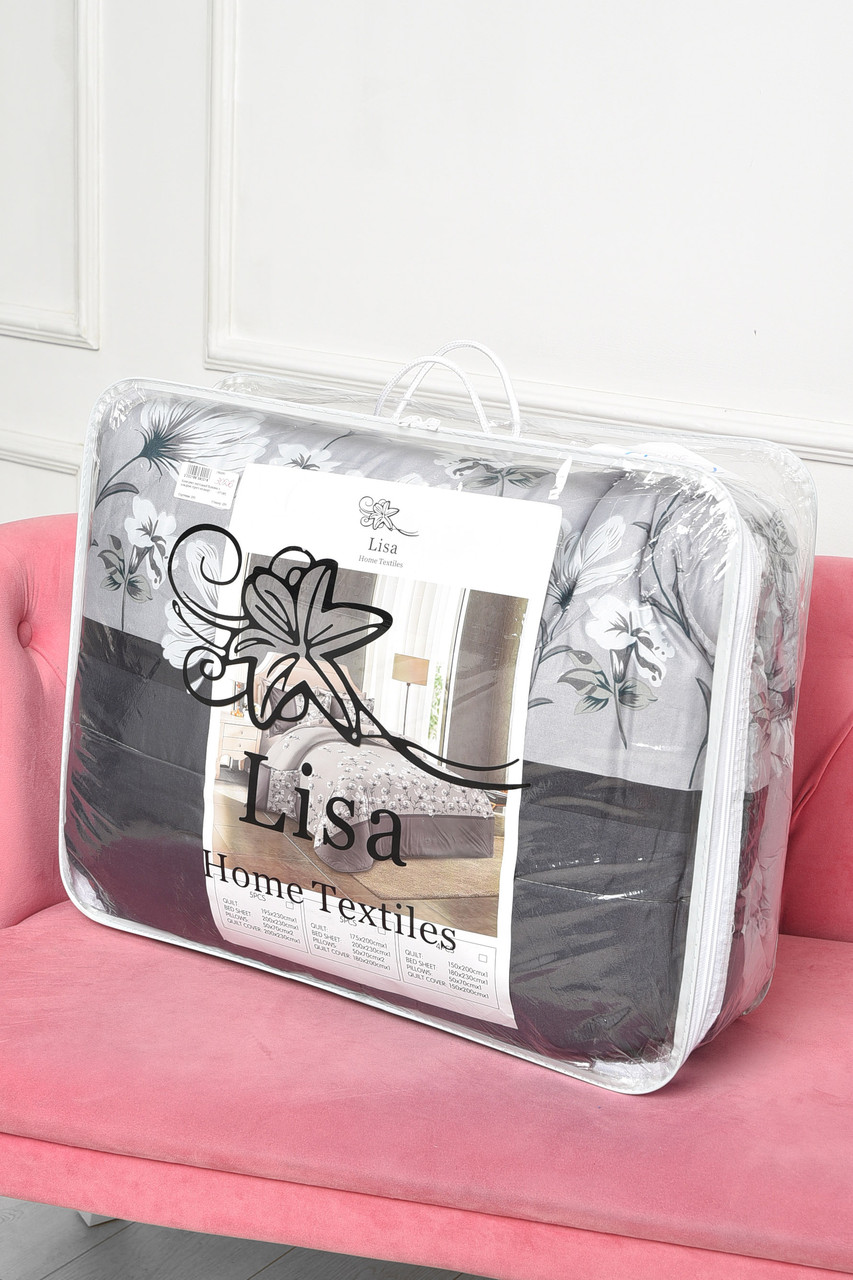 Комплект постільної білизни з ковдрою сірого кольору півторка 186520P, фото 1