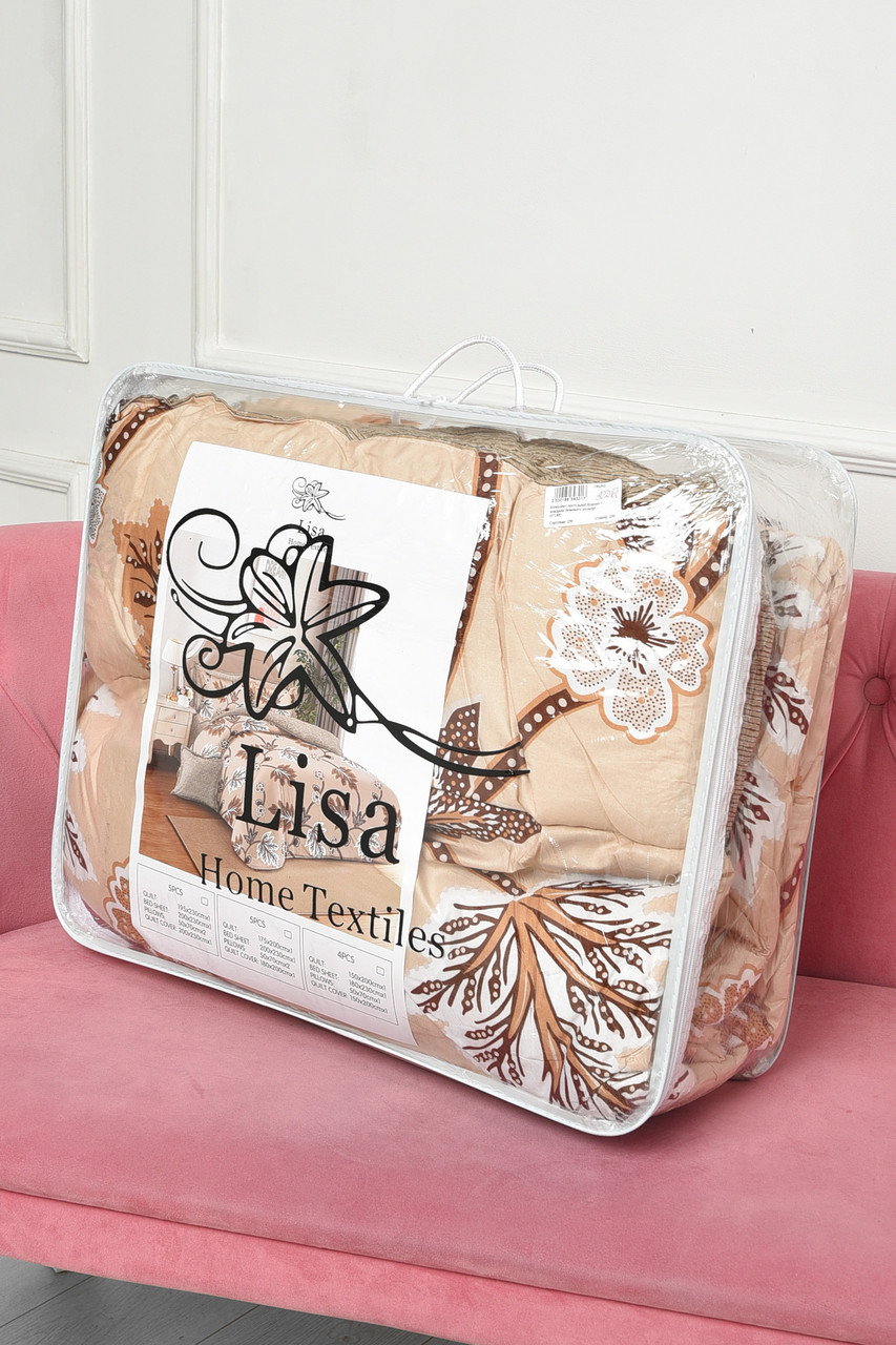 Комплект постільної білизни з ковдрою бежевого кольору півторка 186525P, фото 1