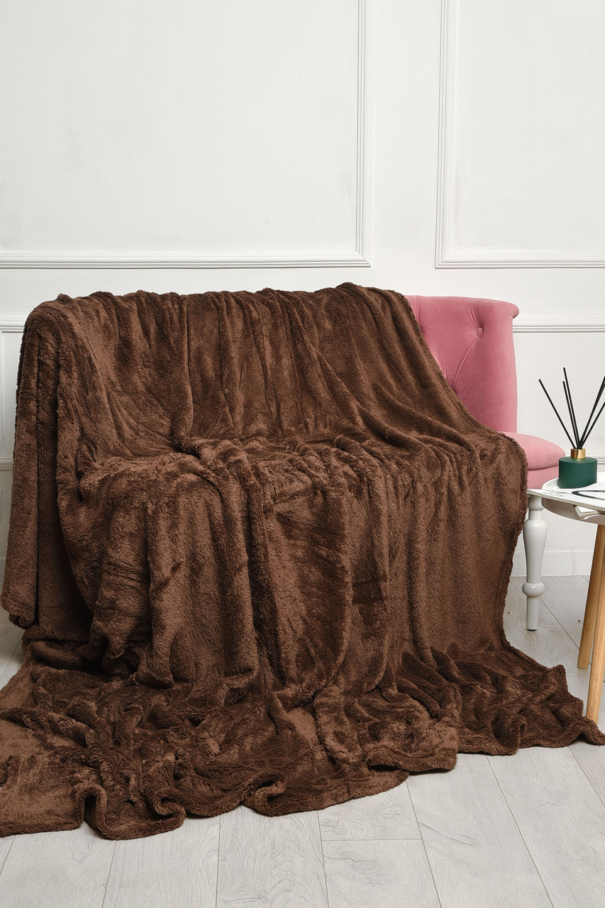 Плед однотонний темно-коричневого кольору розмір 220*240 186572P, фото 1