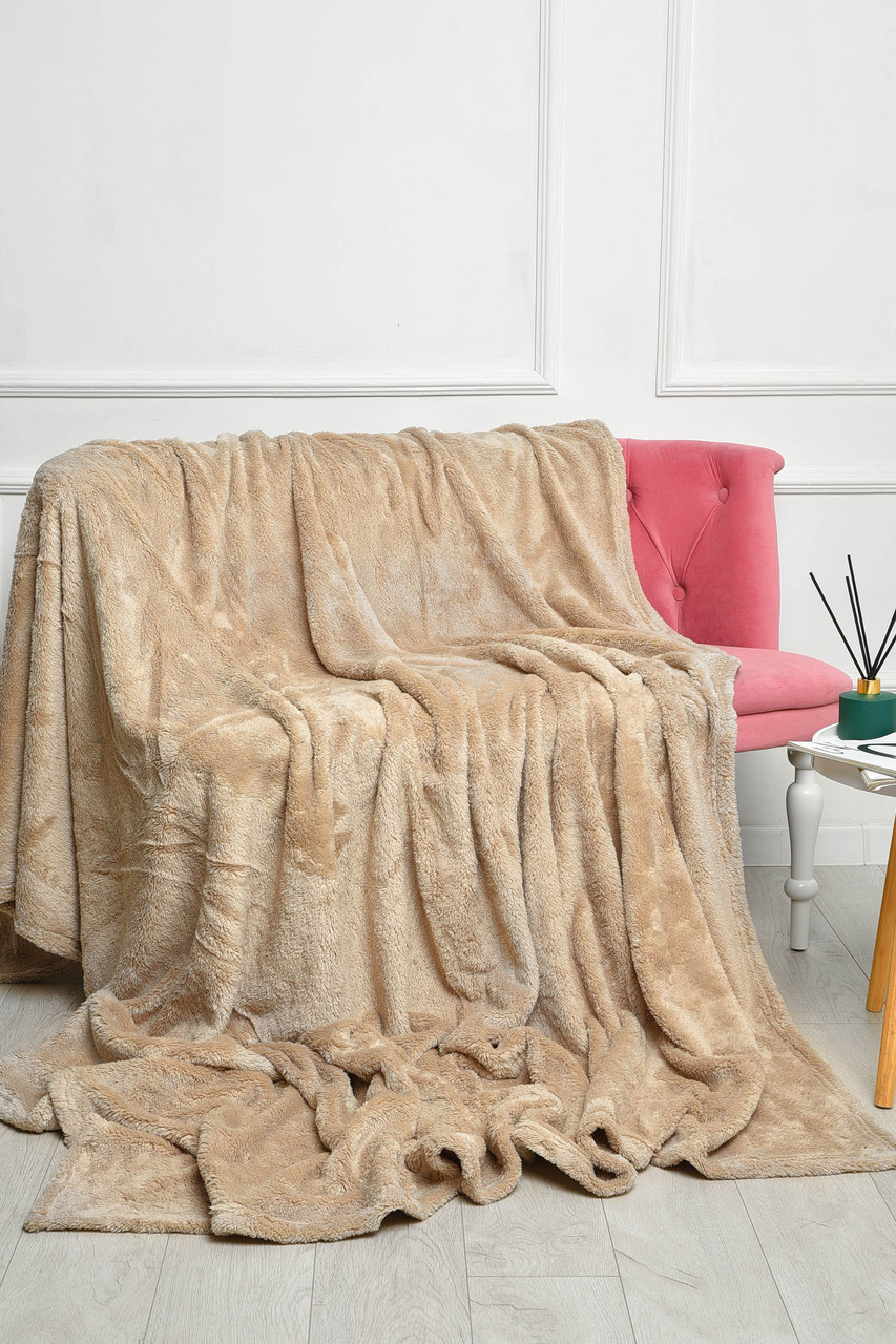 Плед однотонний бежевого кольору розмір 220*240 186589P, фото 1