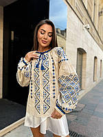 Вишиванка Жіноча Біла З Синім Орнаментом Вишита Сорочка Shopy