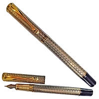 Ручка чернильная (перьевая), металлическая "СОТЫ", сменный поршень, толщина линии 1мм