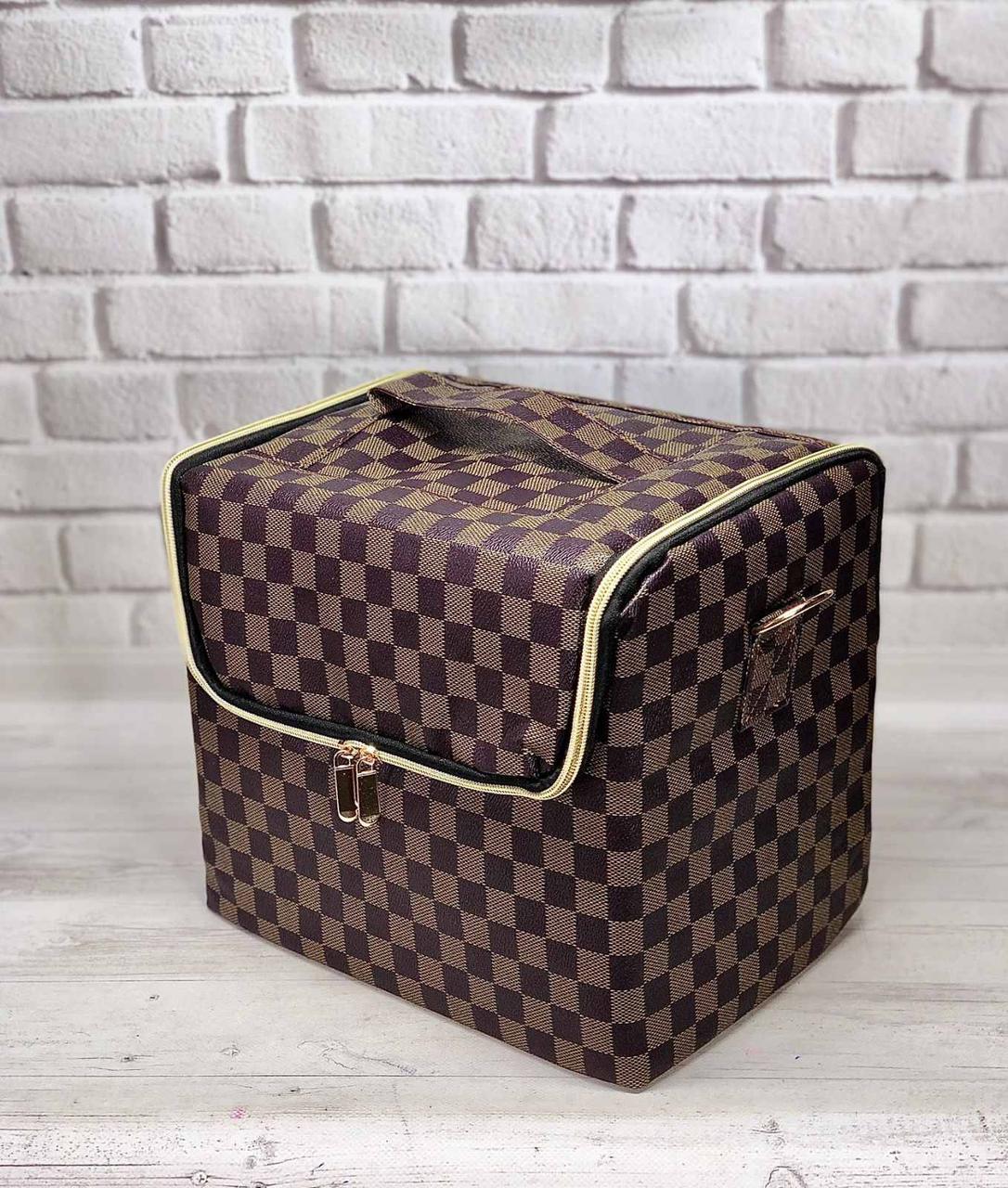 Бьюті-кейс, сумка майстра для косметики з розсувними поличками шкірзам коричневий Ч02617, фото 1