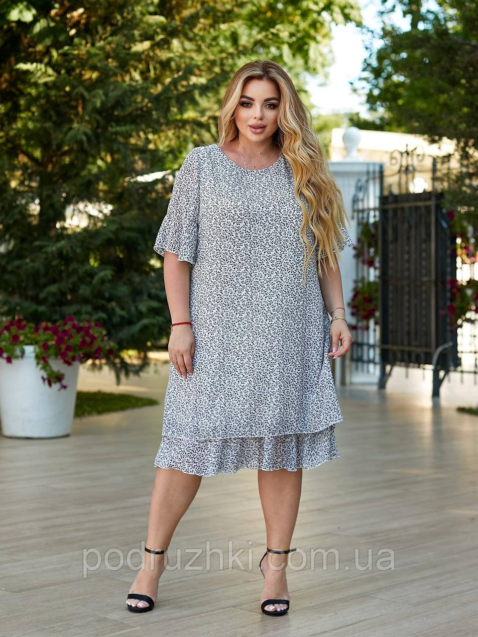 Легка шифонова сукня вільного силуету Розміри 52, 54, 56, 58, 60, фото 1