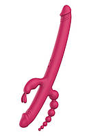 Двухсторонний вибратор реалистичный с отростками для клиторальной и для анальной стимуляции розового цвета Dream Toys Anywhere