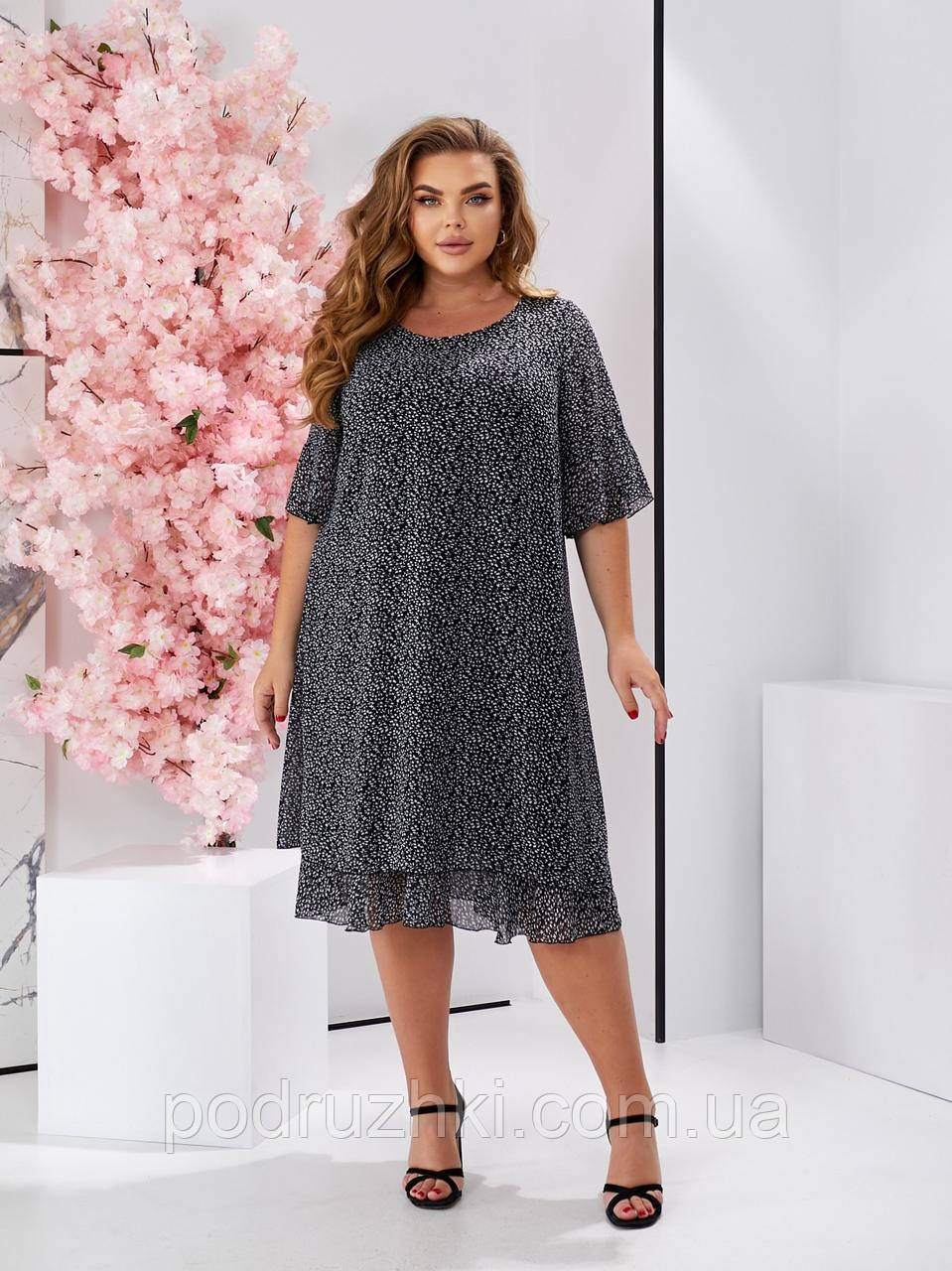 Легка шифонова сукня вільного силуету Розміри 52, 54, 56, 58, 60, фото 1